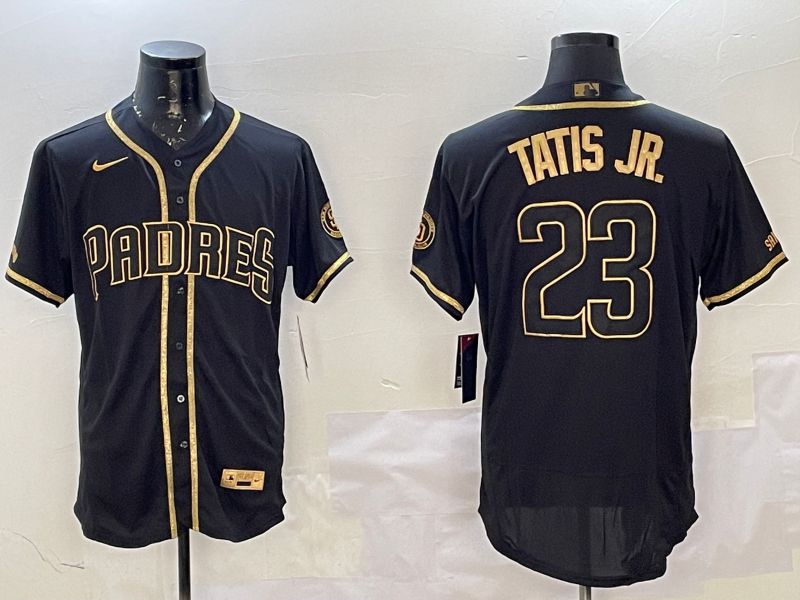 Men San Diego Padres #23 Tatis jr Black Gold Elite 2025 Nike MLB Jersey style 1
